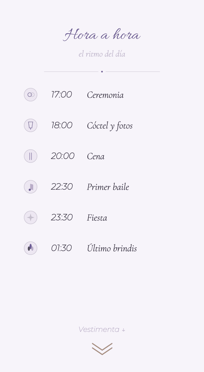 Boda — Lavanda — Hora a hora