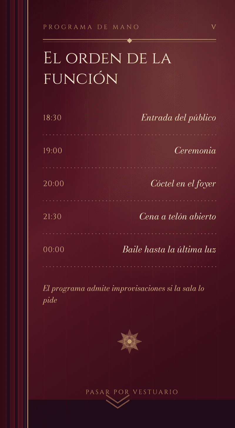 Boda — Ópera de Medianoche — Programa