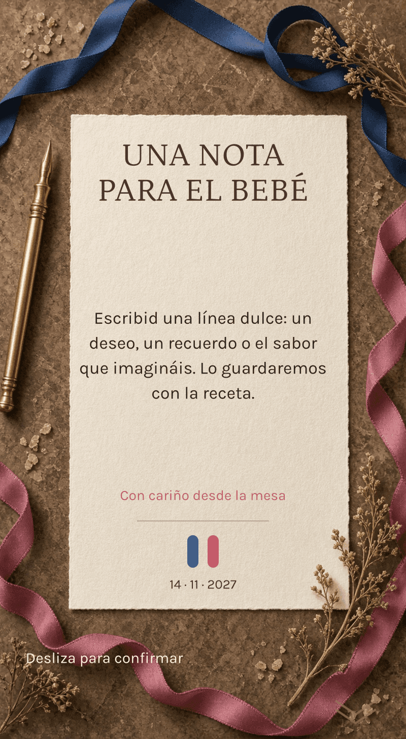 Revelación de género — La pastelería del secreto — Una nota para el bebé